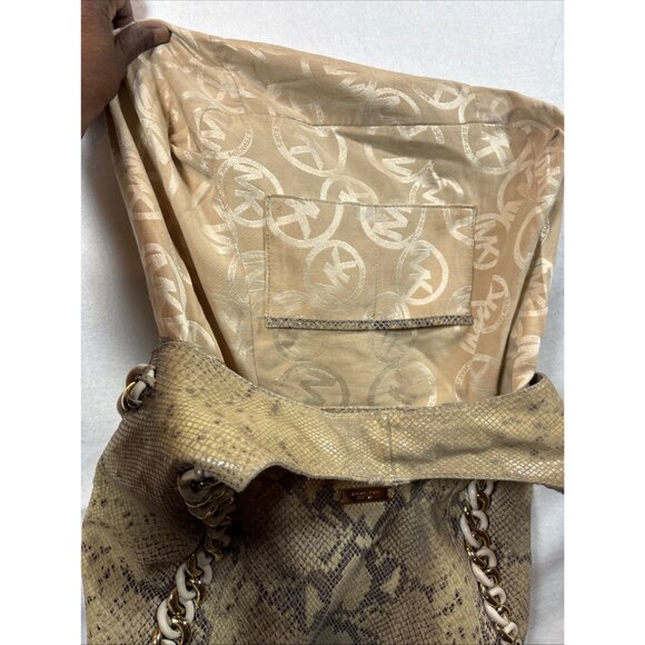 Michael Kors Large Python Embossed Leather Hobo Bag With Chain Strap - Picture 12 of 16
